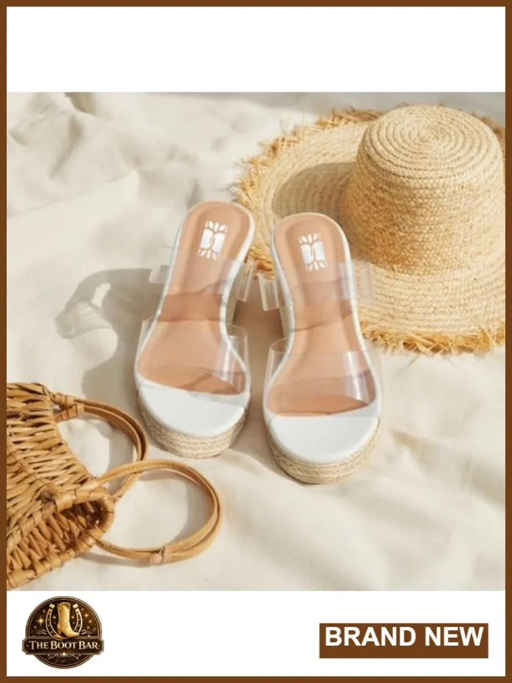 Espadrille Wedge Sandals with Clear PVC Straps, Open Toe Platform Slides for